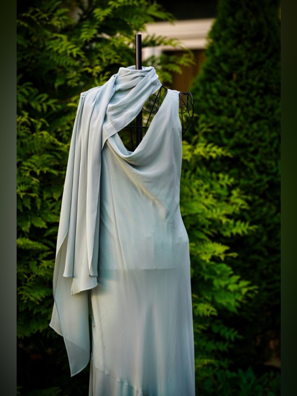 VTG Chadwick's Sage Green Chiffon Maxi Dress & Shawl Set - Size 10 - Picture 8 of 16